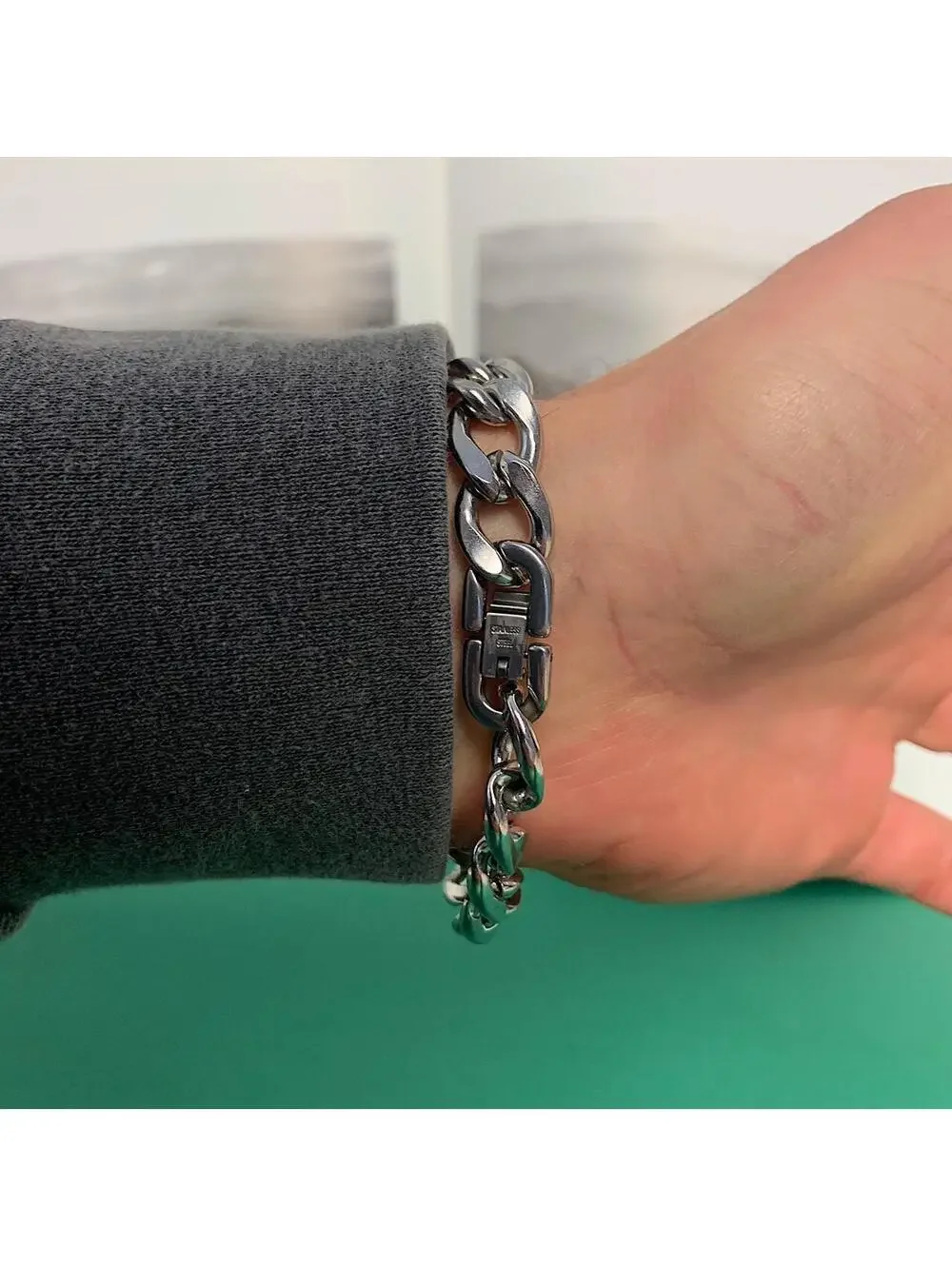 Y2k 2000s style Silver Stainless Steel Heavy High Quality Cuban Link bracelet.